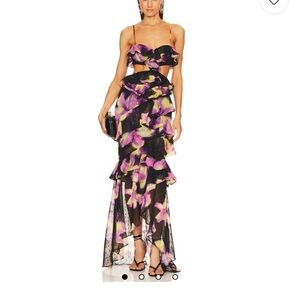 Michael Costello Abby Gown in Black Floral